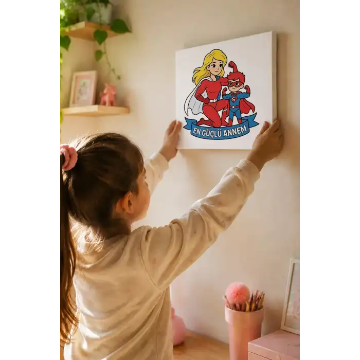Süper Anne Temalı Boyama Tuvali Şövalesiz Boya Seti 20x20 cm