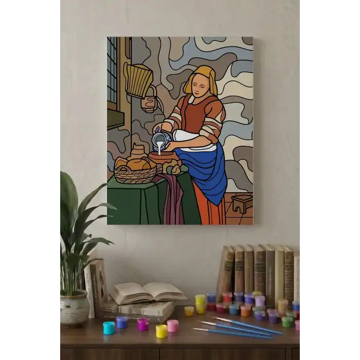 Sütçü Kız Desenli Mandala Tuval Boyama Seti 40x50 cm