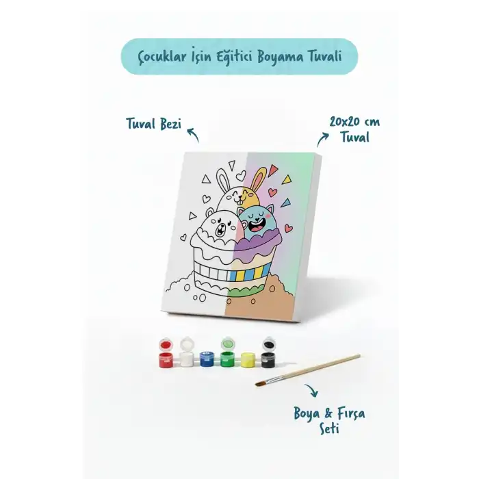 Tatlı Cupcake Boyama Tuvali – Şövalesiz Boya Seti 20x20