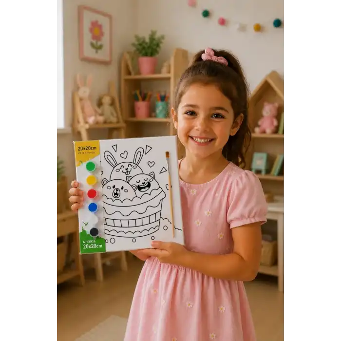 Tatlı Cupcake Boyama Tuvali – Şövalesiz Boya Seti 20x20