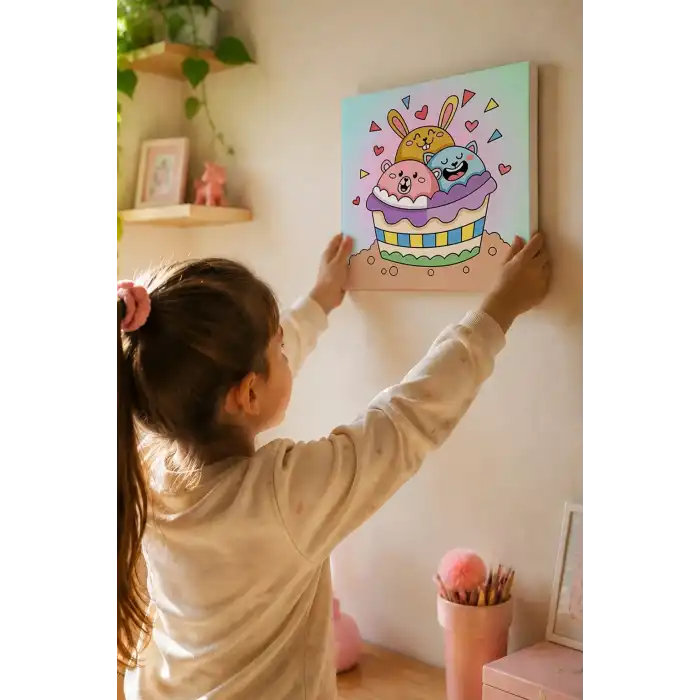 Tatlı Cupcake Boyama Tuvali – Şövalesiz Boya Seti 20x20