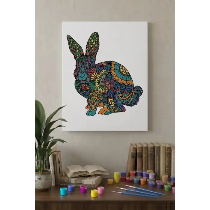 Tavşan Desenli Mandala Tuval Boyama Seti 40x50 cm