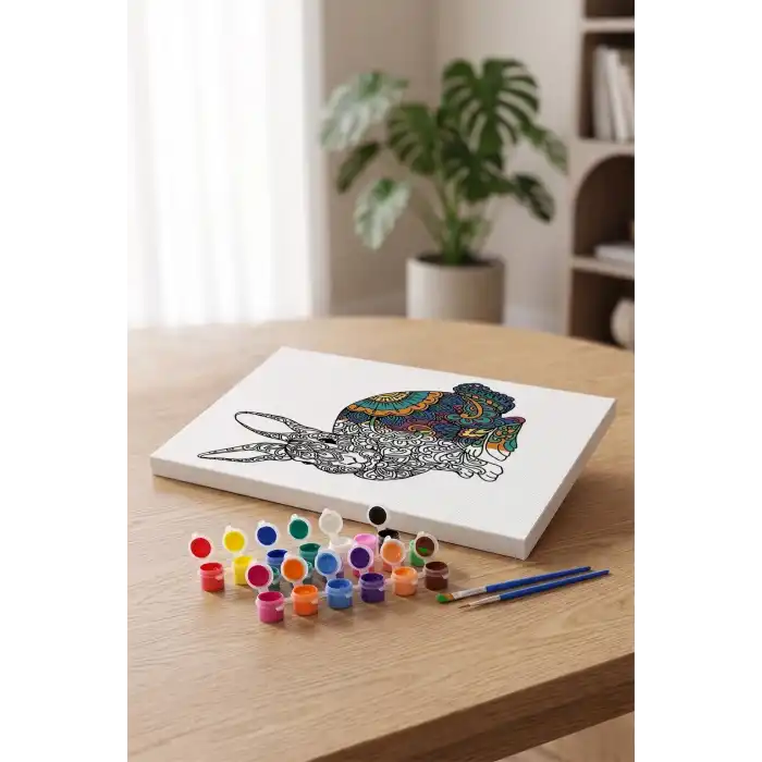 Tavşan Desenli Mandala Tuval Boyama Seti 40x50 cm