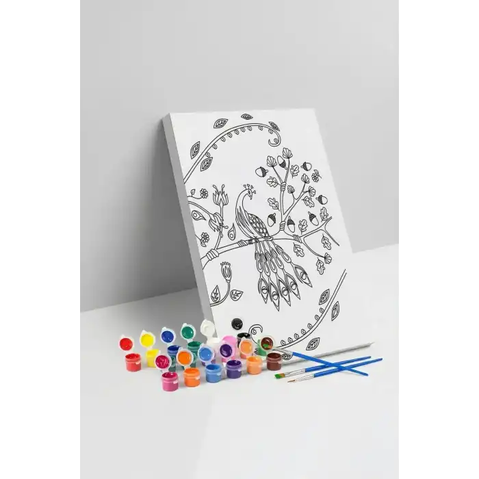 Tavus Kuşu Desenli Mandala Tuval Boyama Seti 40x50 cm