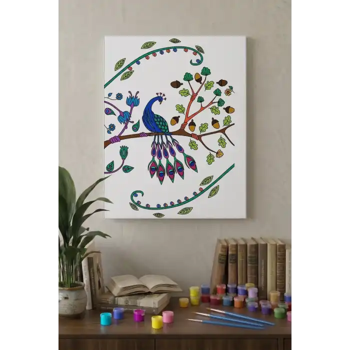 Tavus Kuşu Desenli Mandala Tuval Boyama Seti 40x50 cm