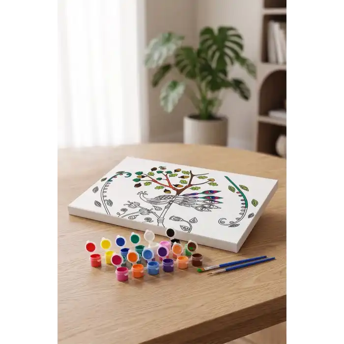 Tavus Kuşu Desenli Mandala Tuval Boyama Seti 40x50 cm