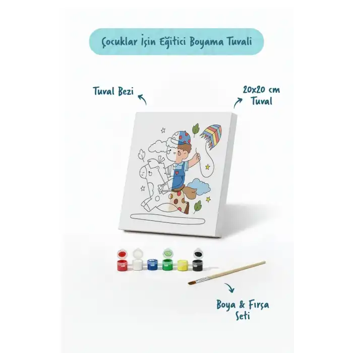 Uçan Çocuk Boyama Tuvali – Şövalesiz Boya Seti 20x20