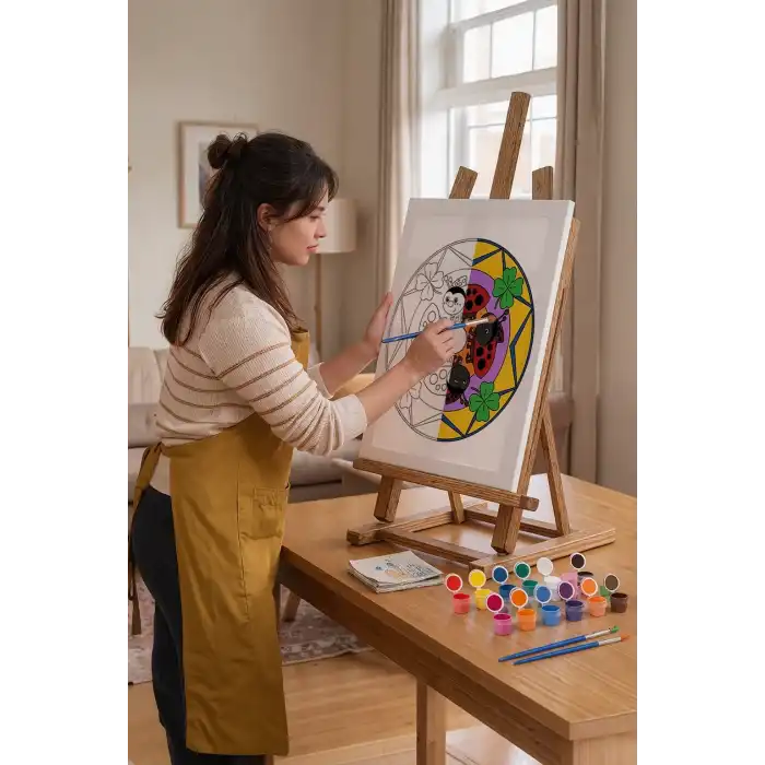 Uğur Böceği Desenli Mandala Tuval Boyama Seti 40x50 cm