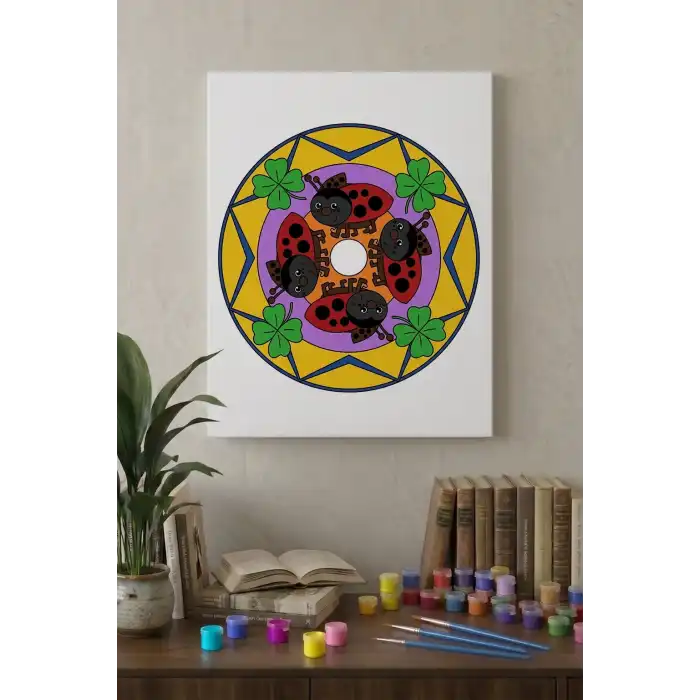 Uğur Böceği Desenli Mandala Tuval Boyama Seti 40x50 cm