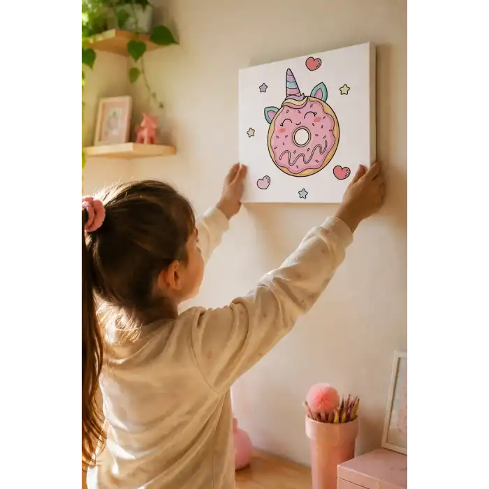 Unicorn Donut Boyama Tuvali – Şövalesiz Boya Seti 20x20