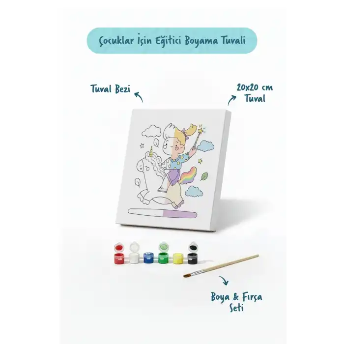 Unicorn Prenses Boyama Tuvali – Şövalesiz Boya Seti 20x20