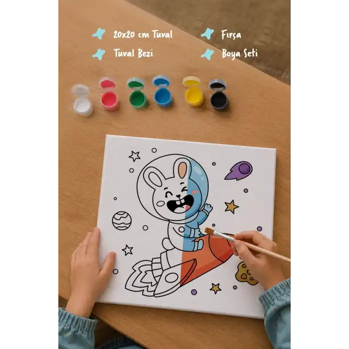 Uzay Tavşanı Boyama Tuvali – Şövalesiz Boya Seti 20x20