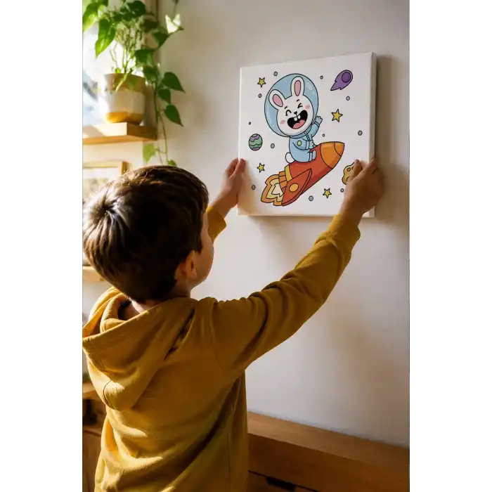 Uzay Tavşanı Boyama Tuvali – Şövalesiz Boya Seti 20x20