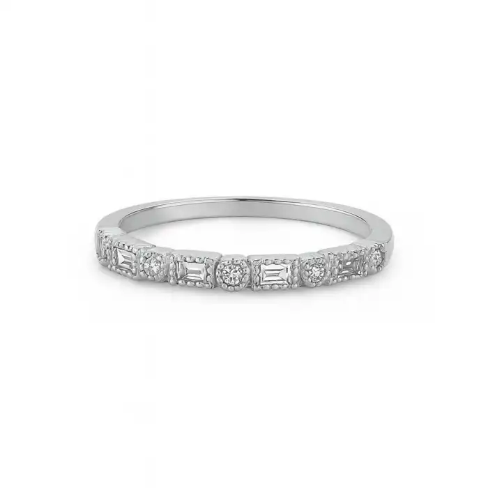 Vintage Baguette and Round Diamond Band Ring