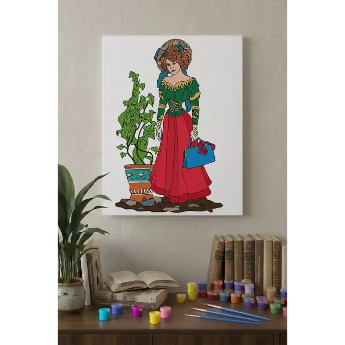 Vintage Kadın Desenli Mandala Tuval Boyama Seti 40x50 cm