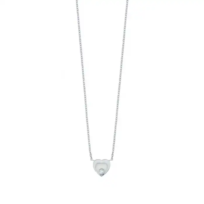 White Enamel Heart & Diamond Pendant Necklace