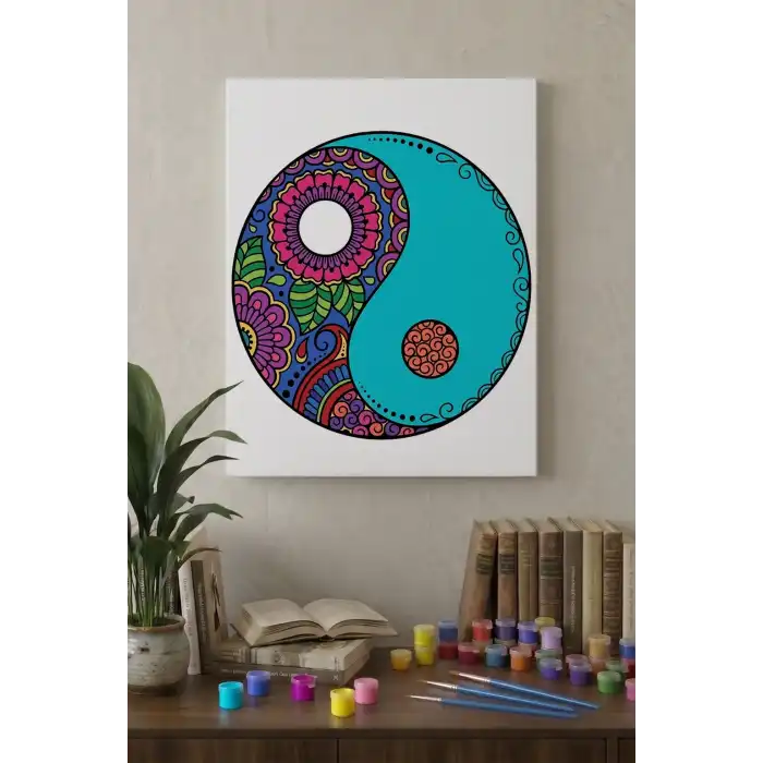 Yin Yang Desenli Mandala Tuval Boyama Seti 40x50 cm