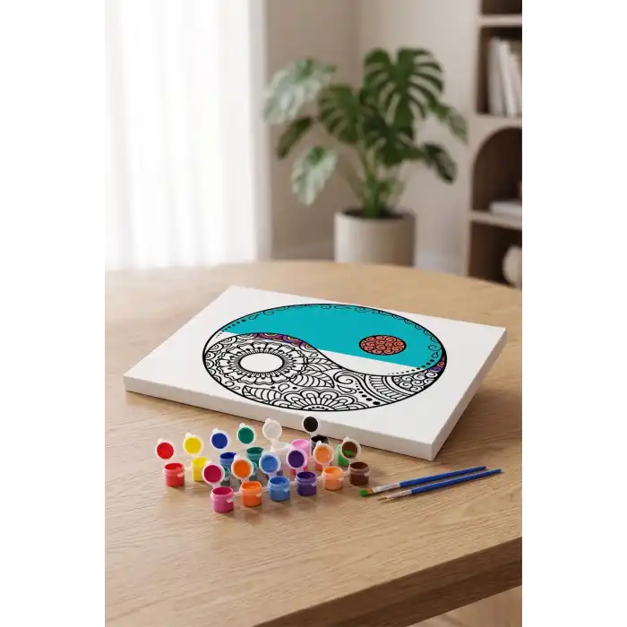 Yin Yang Desenli Mandala Tuval Boyama Seti 40x50 cm