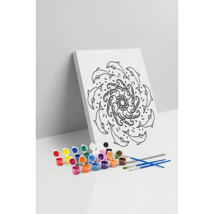 Yunus Desenli Mandala Tuval Boyama Seti 40x50 cm