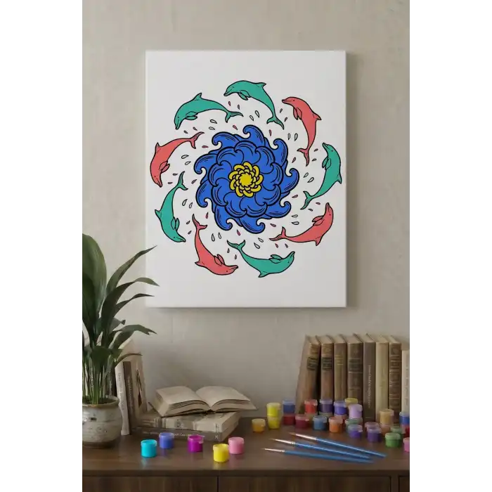 Yunus Desenli Mandala Tuval Boyama Seti 40x50 cm