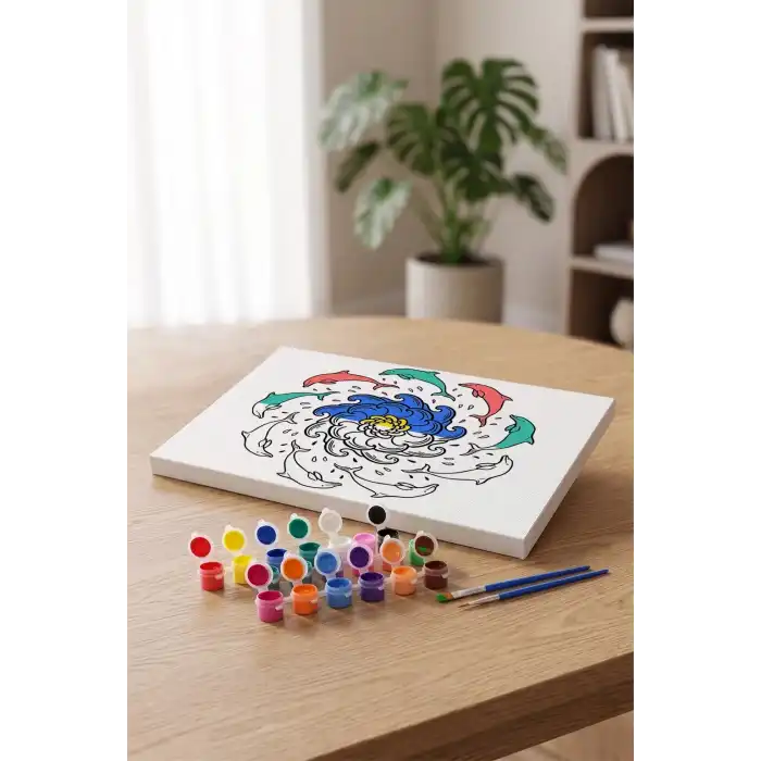 Yunus Desenli Mandala Tuval Boyama Seti 40x50 cm