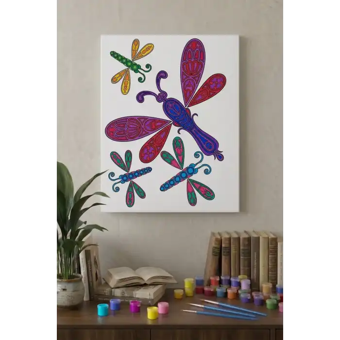 Yusufçuk Desenli Mandala Tuval Boyama Seti 40x50 cm