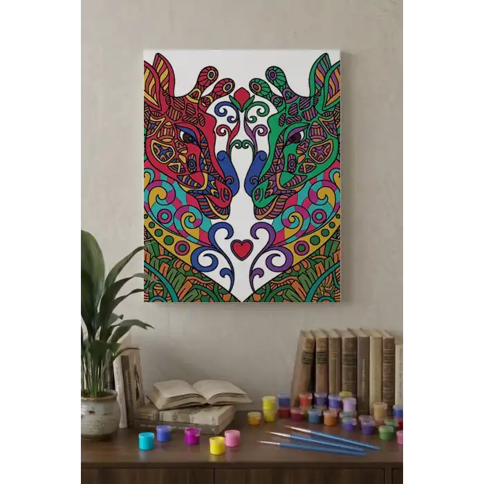Zürafa Desenli Mandala Tuval Boyama Seti 40x50 cm