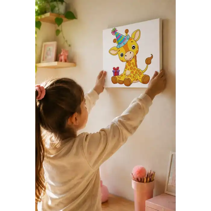 Zürafa Figürlü Çocuk Boyama Tuvali – Şövalesiz Boya Seti 20x20