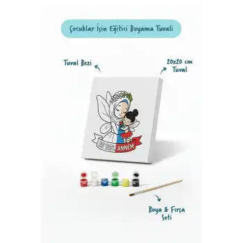 Anneler Günü Eğitici Boyama Tuvali Şövalesiz Boya Seti 20x20 cm