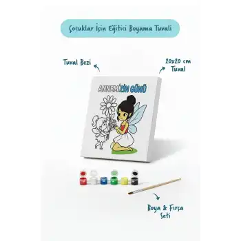 Annemizin Günü Temalı Boyama Tuvali Şövalesiz Boya ve Fırça Seti 20x20 cm