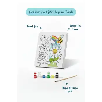 Arı & Gökkuşağı Figürlü Çocuk Boyama Tuvali – Şövalesiz Boya Seti 20x20