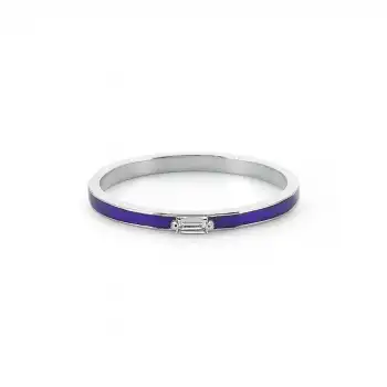 Baguette Diamond Navy Enamel Ring
