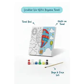 Balon Temalı Çocuk Boyama Tuvali – Şövalesiz Eğitici Boyama Seti 20x20 cm