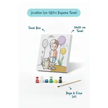 Balonlu Çocuk Boyama Tuvali – Şövalesiz Boya Seti 20x20