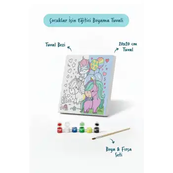 Balonlu Unicorn Boyama Tuvali – Şövalesiz Boya Seti 20x20