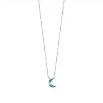 Blue Enamel Crescent Moon & Diamond Pendant Necklace
