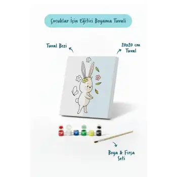 Çiçekli Tavşan Boyama Tuvali – Şövalesiz Boya Seti 20x20