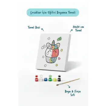 Çiçekli Unicorn Boyama Tuvali – Şövalesiz Boya Seti 20x20