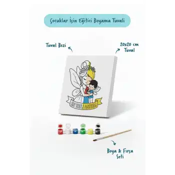 Çocuklar İçin Anneler Günü Boyama Tuvali – Şövalesiz Boya Seti 20x20 cm