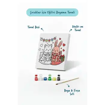 Çocuklar İçin Eğitici Boyama Seti Tavşan ve Kedicik (Şövalesiz)