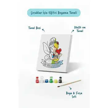 Çocuklar İçin En Tatlı Annem Boyama Tuvali Şövalesiz Boya Seti 20x20 cm