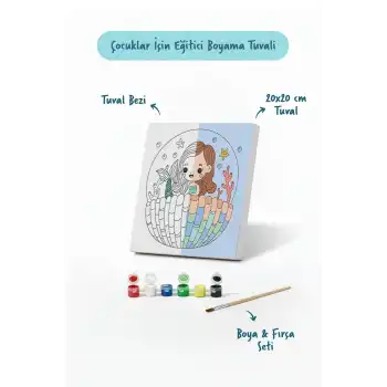 Deniz Kızı ve Midye Boyama Tuvali – Şövalesiz Boya Seti 20x20