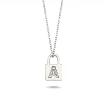 Diamond Lock Letter A Pendant Necklace