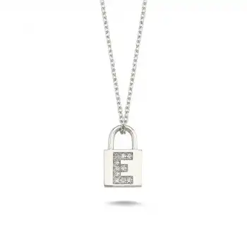 Diamond Lock Letter E Pendant Necklace