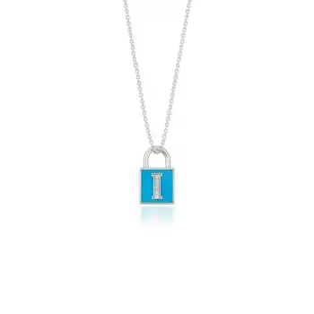 Diamond Lock Letter I Enamel Necklace