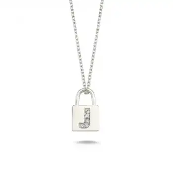 Diamond Lock Letter J Pendant Necklace