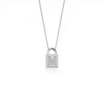 Diamond Lock Letter M Pendant Necklace