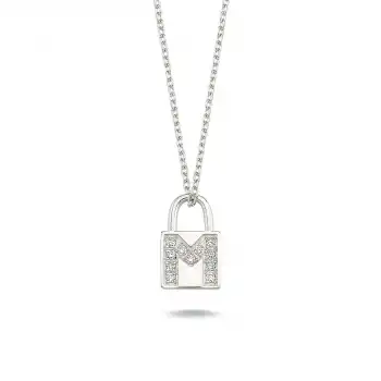 Diamond Lock Letter M Pendant Necklace