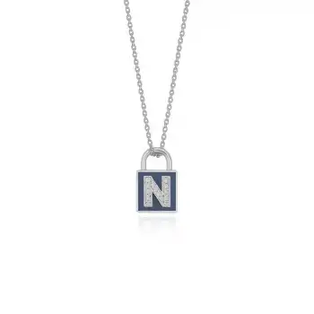 Diamond Lock Letter N Enamel Necklace