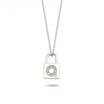 Diamond Lock Letter Q Pendant Necklace